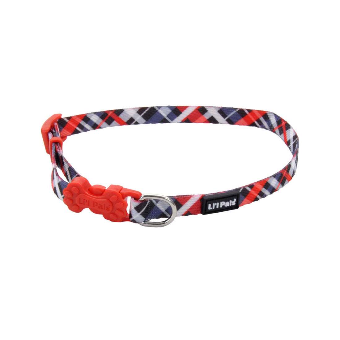 Coastal Pet Products Li'l Pals® Adjustable Patterned Dog Collar, Red and Grey Plaid, 3/8" x 08"-12"