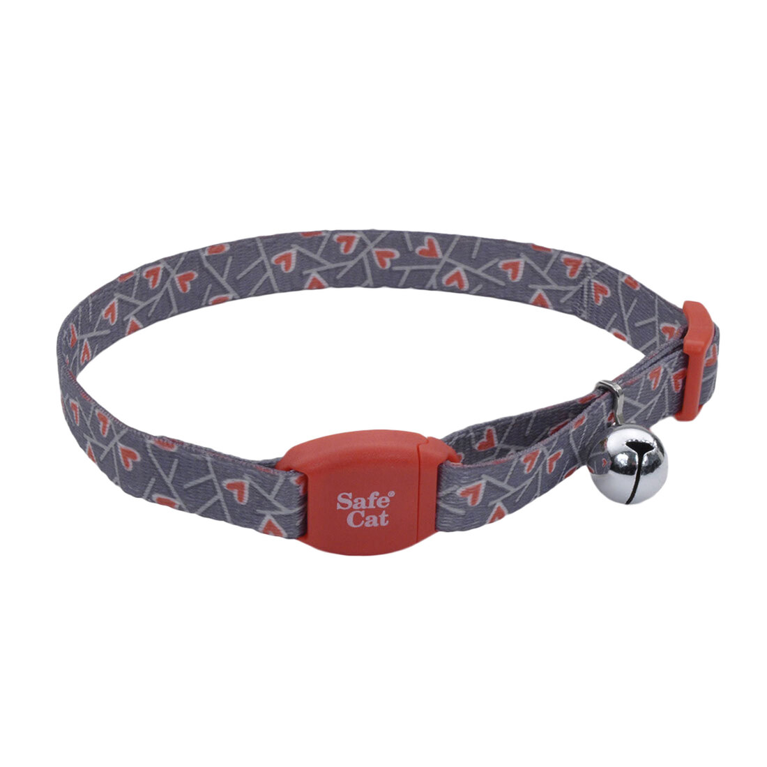 Safe Cat® Adjustable Breakaway Cat Collar with Magnetic Buckle, Salmon Heart Charcoal, 3/8" x 08"-12