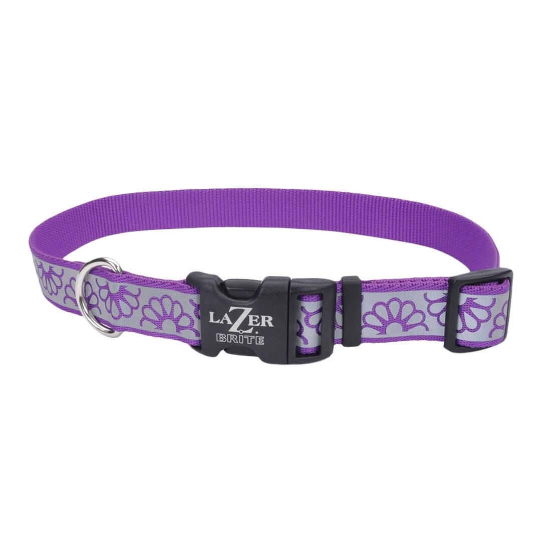 Lazer Brite® Reflective Open-Design Adjustable Collar, Purple Daisy, 1" x 18"-26"