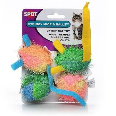 Ethical Pet Spot Stringy Catnip Mice and Ball Cat Toy, 4 count [UPDATE]