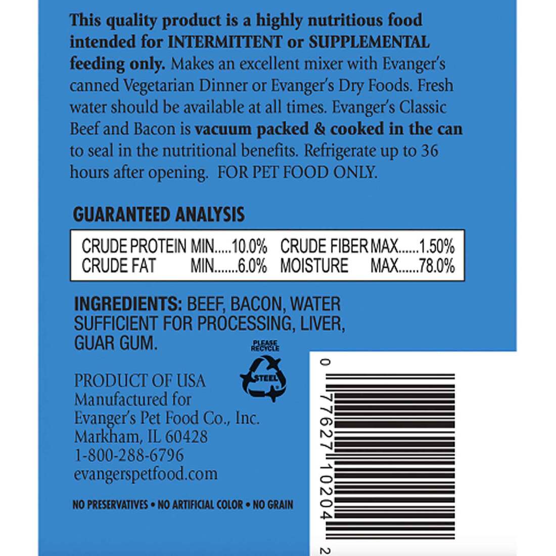 Evangers Heritage Classic Beef and Bacon Wet Dog Food, 12.5 Ounces