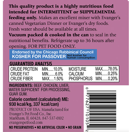 Evangers Beef with Chicken and Liver Wet Dog Food, 12.5 Ounces