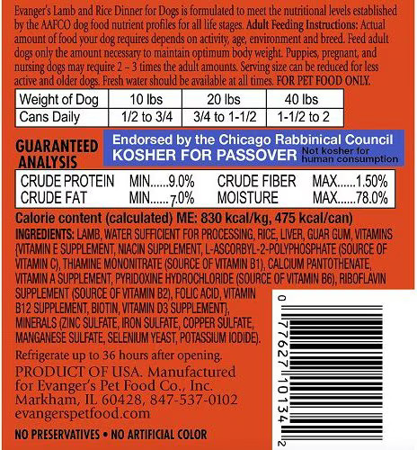 Evangers Heritage Classic Lamb and Rice Wet Dog Food, 12.5 Ounces