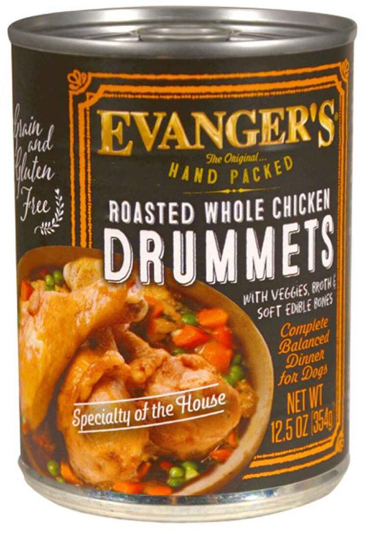 Evangers Grain Free Hand Packed Roasted Whole Chicken Drummets Wet Dog Food, 12 Ounces