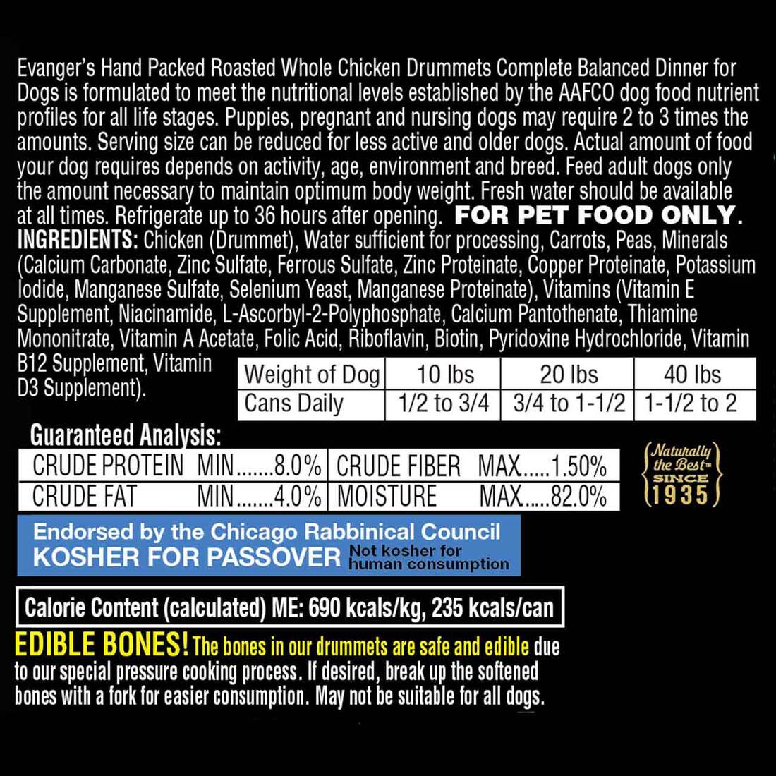 Evangers Grain Free Hand Packed Roasted Whole Chicken Drummets Wet Dog Food, 12 Ounces