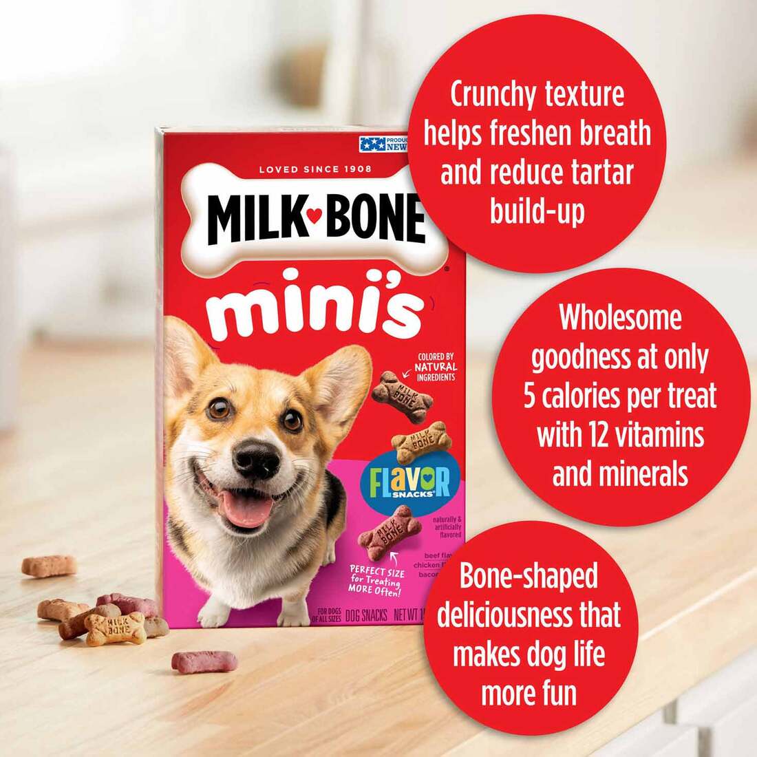 Milk-Bone Flavor Snacks Mini Dog Biscuits, Flavored Crunchy Dog Treats, 15 Ounces