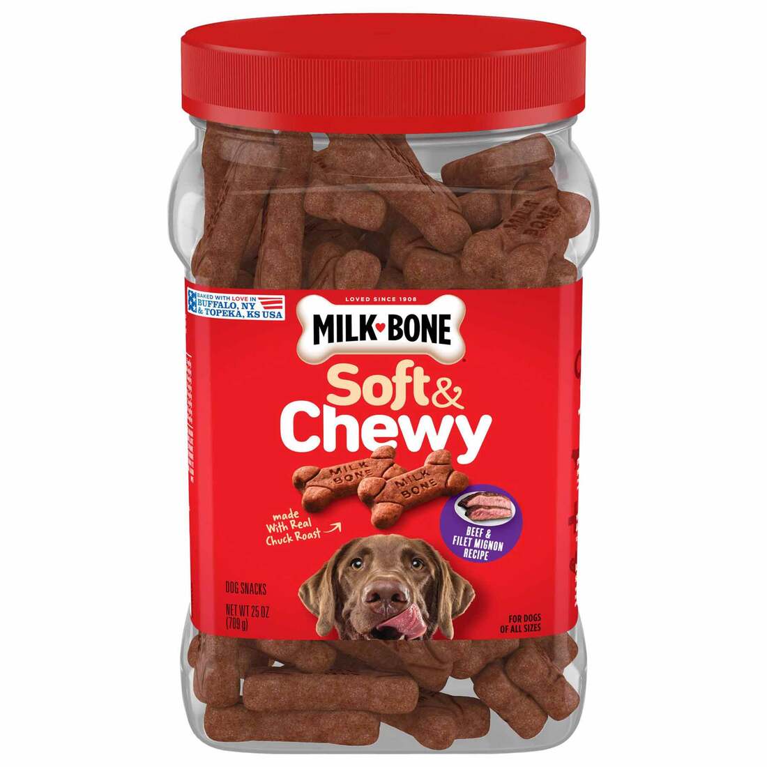 Milk-Bone Soft and Chewy Dog Treats, Beef & Filet Mignon Recipe With Chuck Roast, 25 Ounce Container