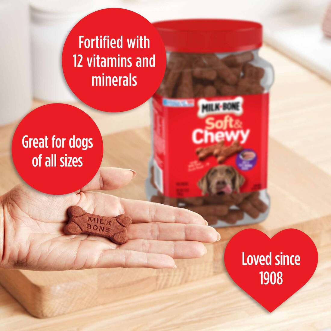 Milk-Bone Soft and Chewy Dog Treats, Beef & Filet Mignon Recipe With Chuck Roast, 25 Ounce Container