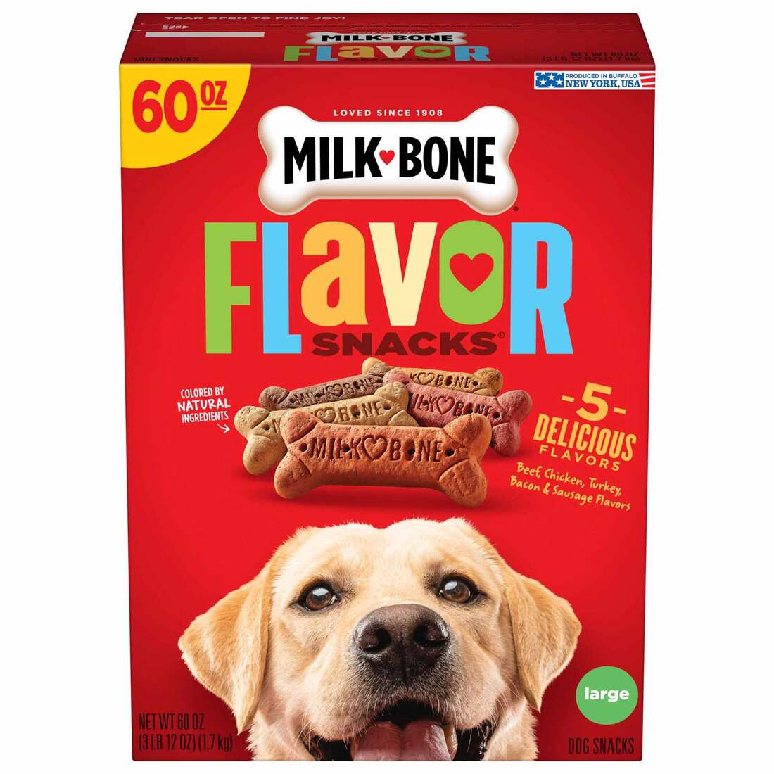 Milk-Bone Flavor Snacks Large Dog Biscuits, Flavored Crunchy Dog Treats, 60 Ounce