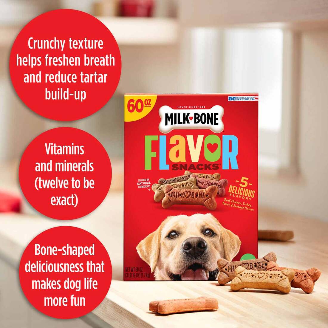 Milk-Bone Flavor Snacks Large Dog Biscuits, Flavored Crunchy Dog Treats, 60 Ounce