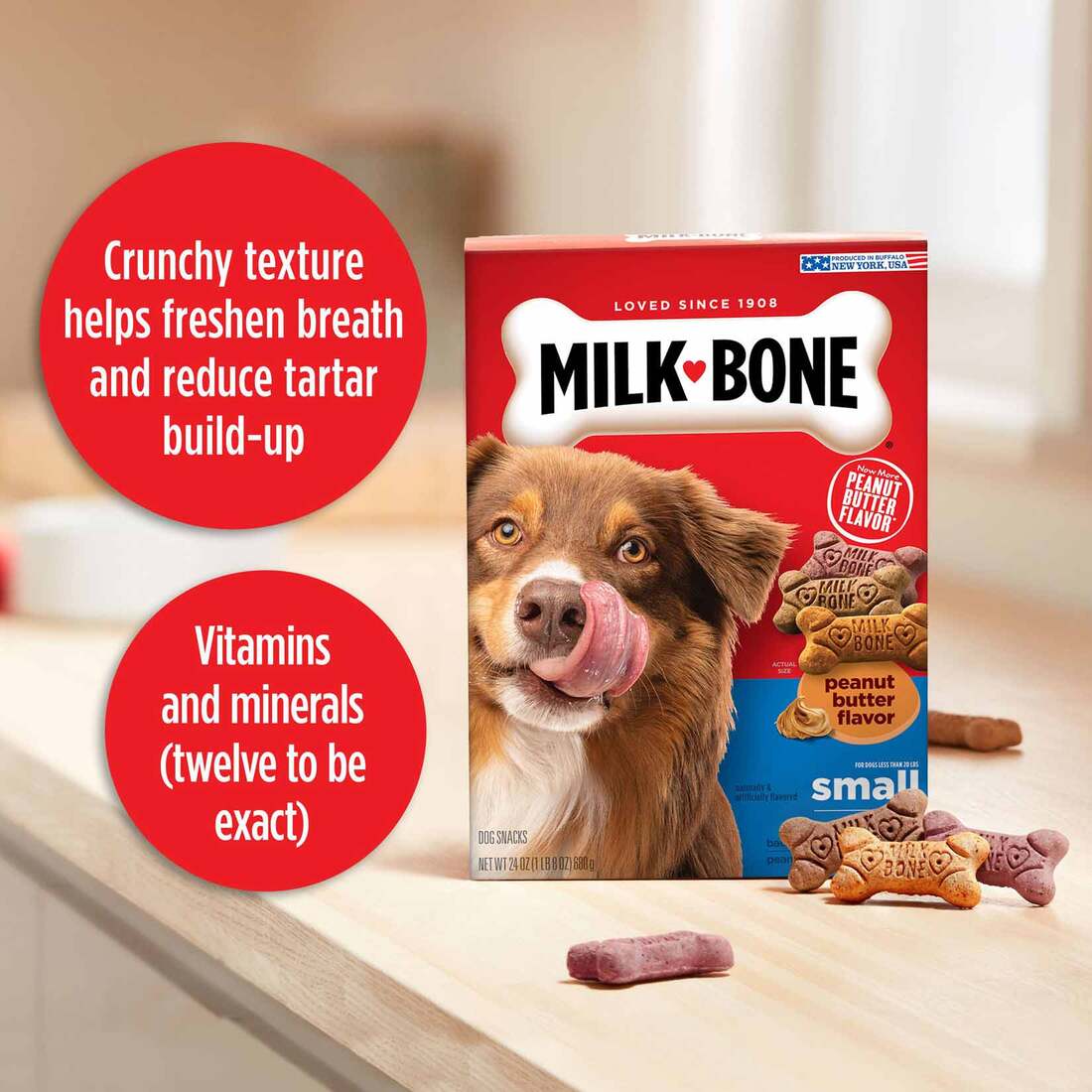 Milk-Bone Peanut Butter Flavor Naturally & Artificially Flavored Dog Biscuits, Small Crunchy Dog Tre