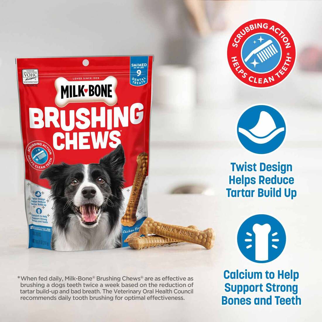 Milk-Bone Brushing Chews Daily Dental Dog Treats, Small/Medium, 19.6 Ounce Bag, 25 Bones Per Bag