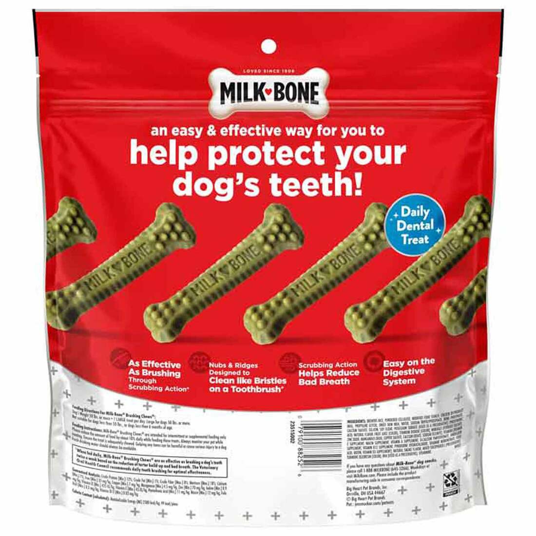 Milk-Bone Brushing Chews Daily Dental Dog Treats, Fresh Breath, Large, 24.2 Ounce Bags, 18 Bones Per
