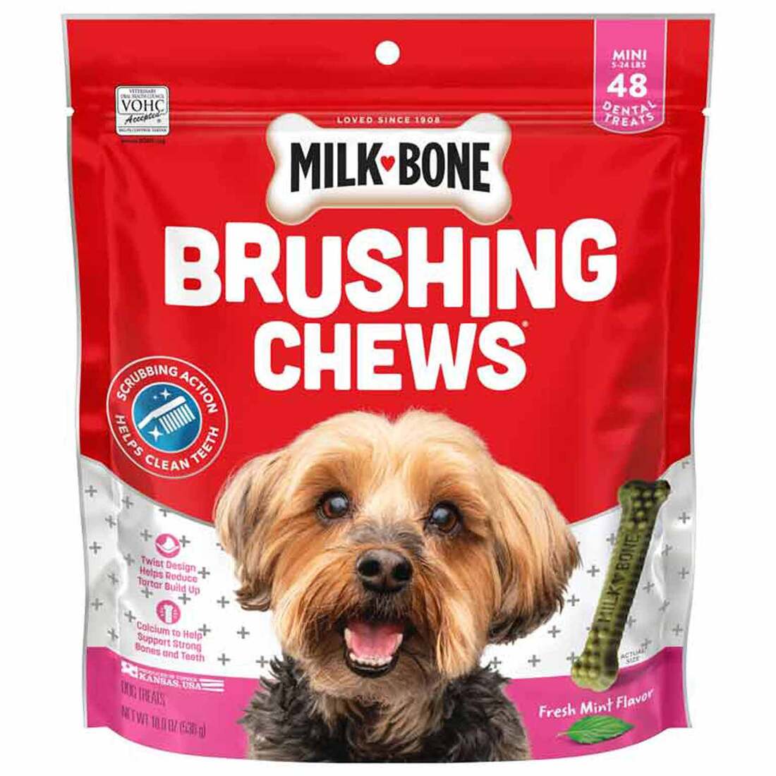 Milk-Bone Brushing Chews Daily Dental Dog Treats, Fresh Breath, Mini, 18.9 Ounce Bag, 48 Bones Per B