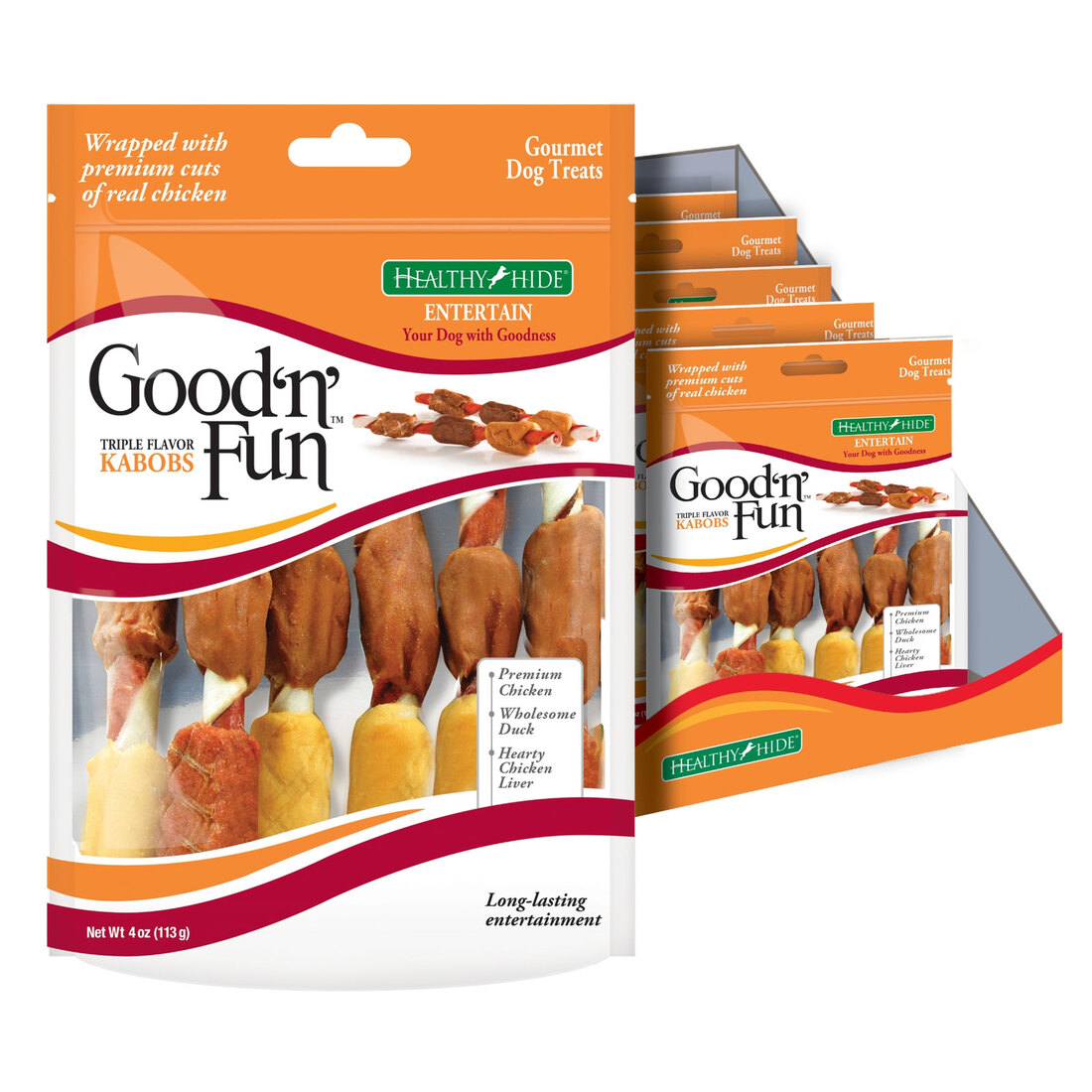 Good 'n' Fun Triple Flavor Kabobs, Rawhide For Dogs, 4 ounces