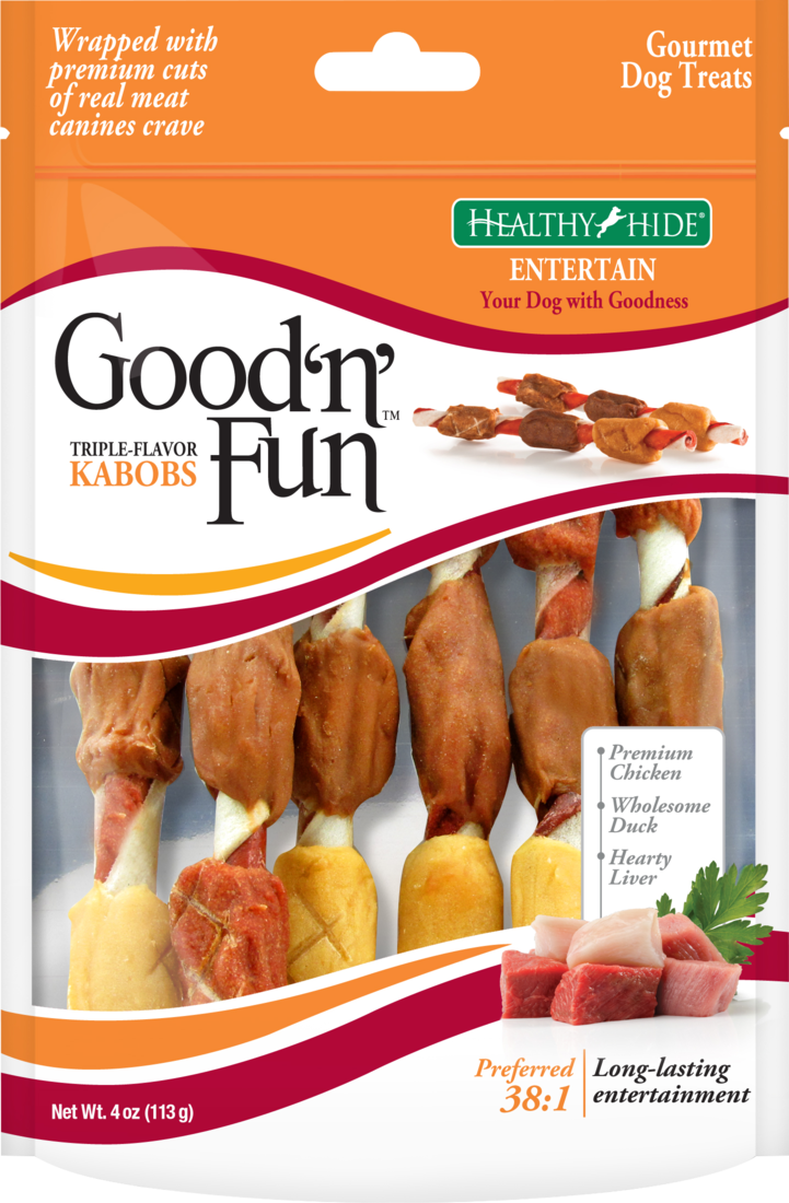 Good 'n' Fun Triple Flavor Kabobs, Rawhide For Dogs, 4 ounces