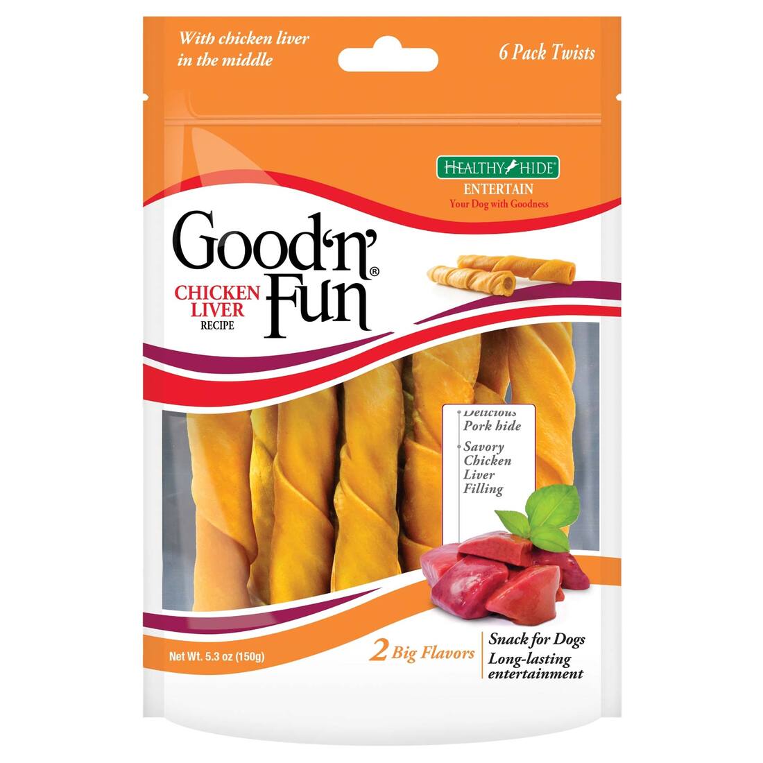Good 'n' Fun Stuffed Chicken Liver Twists, Rawhide For Dogs, 6 Count