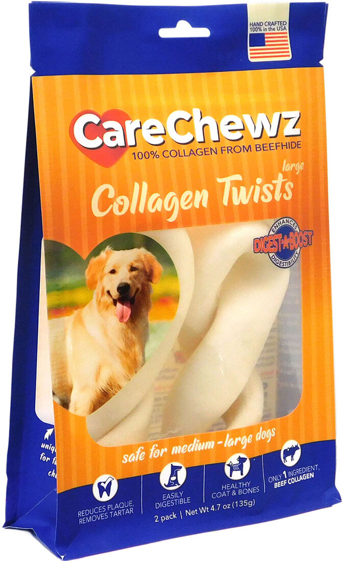 CareChewz Collagen Twists Dog Treats, Large, 2 Pack, 6-7 Inches