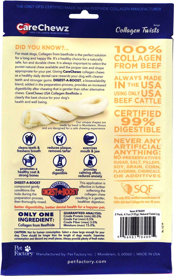 CareChewz Collagen Twists Dog Treats, Large, 2 Pack, 6-7 Inches