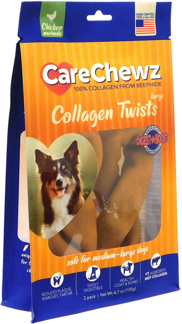 CareChewz Collagen Twists Chicken Dog Treats, Large, 2 Pack, 6-7 Inches