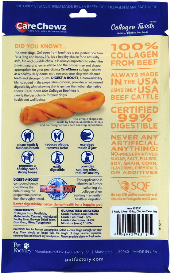CareChewz Collagen Twists Chicken Dog Treats, Large, 2 Pack, 6-7 Inches