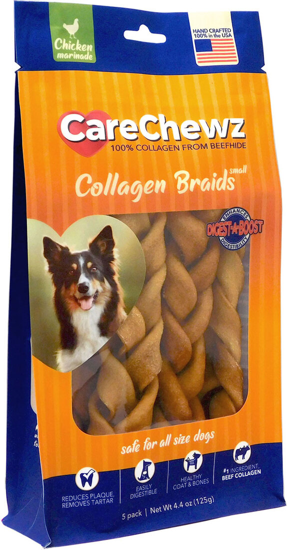 CareChewz Collagen Braids Chicken Dog Treats, Small,  5 Pack,  6 Inches