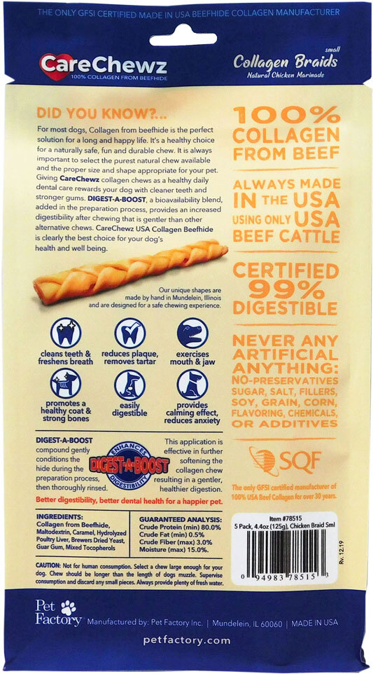CareChewz Collagen Braids Chicken Dog Treats, Small,  5 Pack,  6 Inches