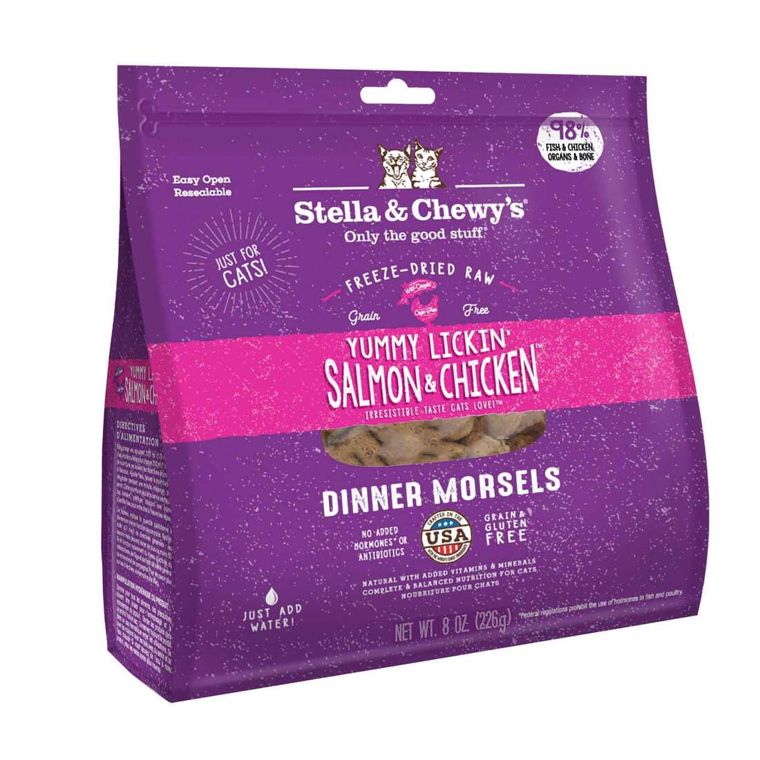 Stella & Chewy's Freeze Dried Cat Food, Yummy Lickin' Salmon & Chicken Dinner Morsels, 8 Ounces