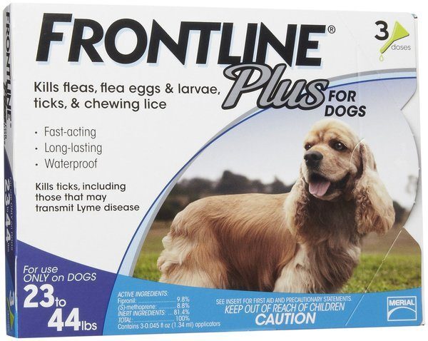 Frontline Plus Flea & Tick Control for Dogs, 23-44 Pounds, 3 Pack