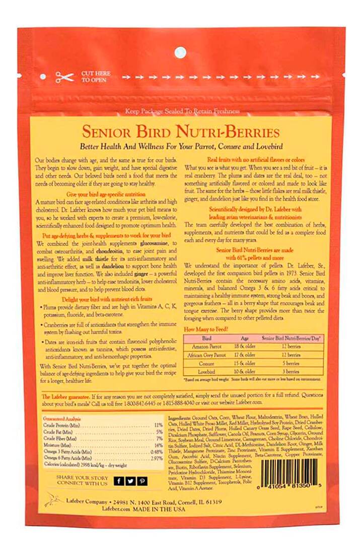 Lafeber Senior Bird Nutri-Berries for Senior Parrots, 10 Ounces