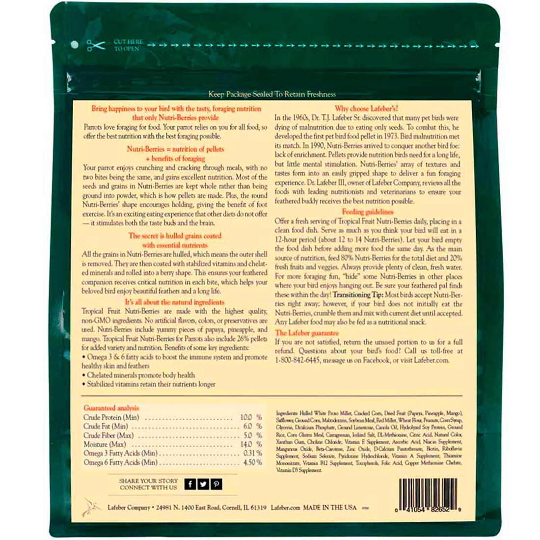 Lafeber Tropical Fruit Nutri-Berries for Parrots, 3 Pounds