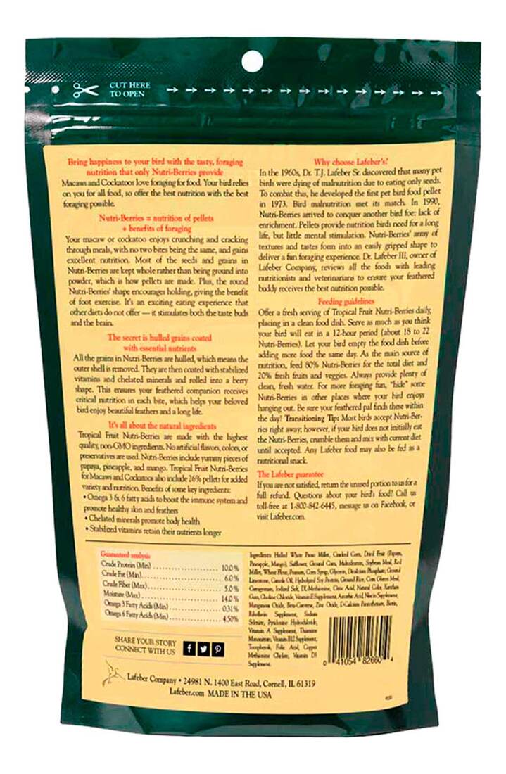 Lafeber Tropical Fruit Nutri-Berries for Macaws, 10 Ounces