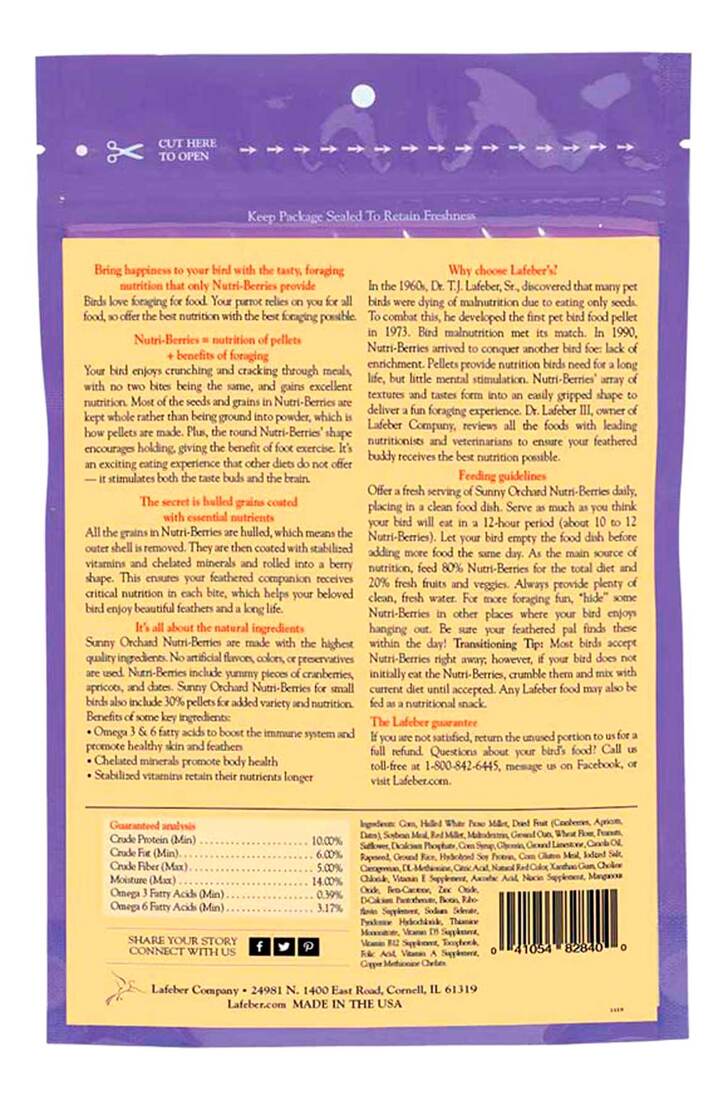 Lafeber Sunny Orchard Nutri-Berries for Keets, Tiels, Lovebirds & Conures, 10 Ounces