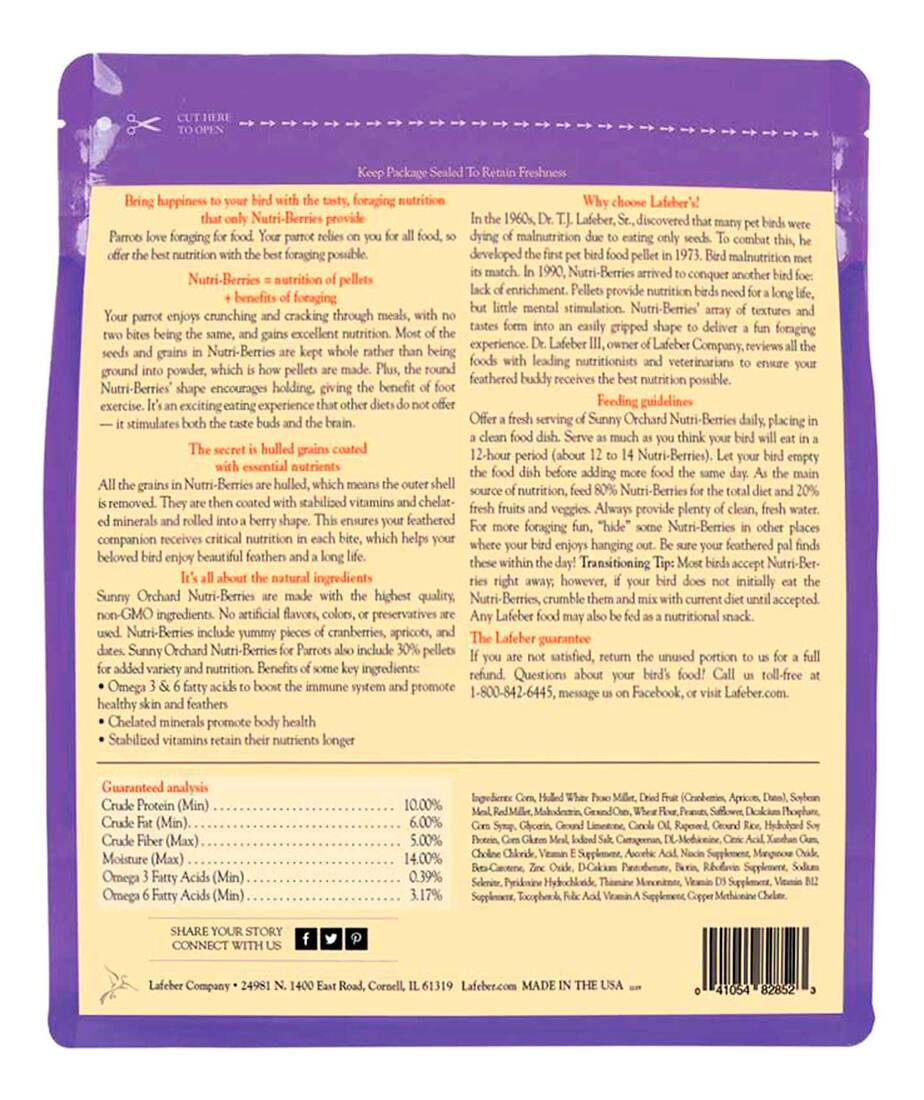 Lafeber Sunny Orchard Nutri-Berries for Parrots, 3 Pounds