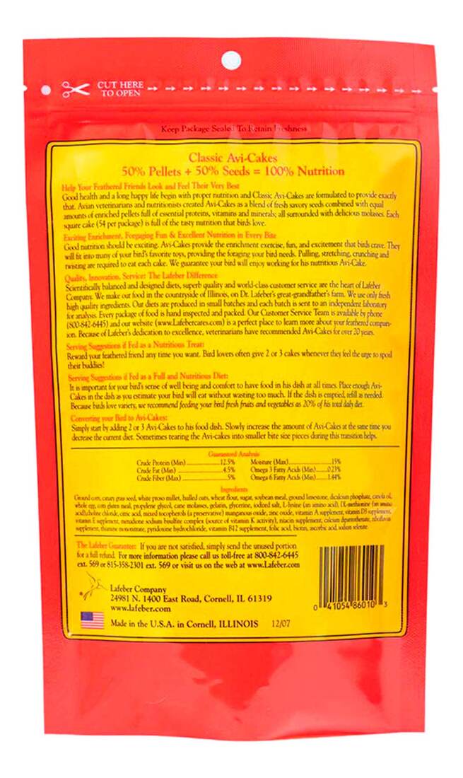 Lafeber Classic Avi-Cakes for Parakeets, Cockatiels & Conures, 8 Ounces