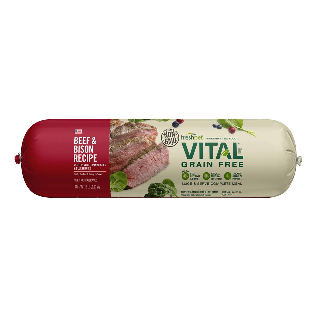 Freshpet Vital Grain-Free Beef & Bison Fresh Dog Food, 5 Pounds- Not Available for Delivery