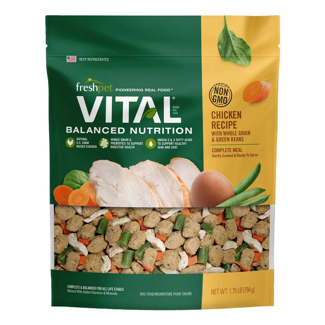Freshpet Vital Complete Meal Chicken and Whole Grain Fresh Dog Food, 1 Pound - Not Available for Del