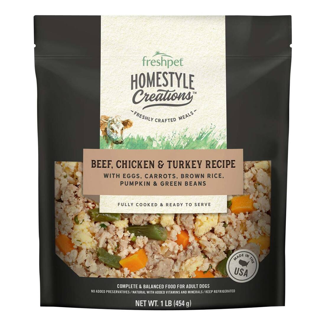 Freshpet Homestyle Creations Beef, Chicken & Turkey with Brown Rice & Veggies Fresh Dog Food, 1 Poun