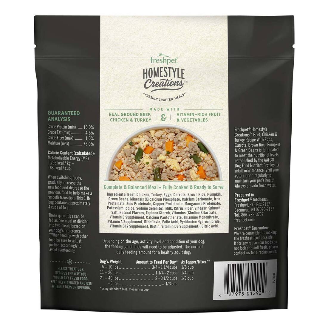 Freshpet Homestyle Creations Beef, Chicken & Turkey with Brown Rice & Veggies Fresh Dog Food, 1 Poun
