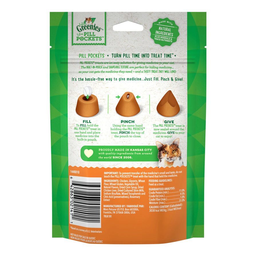 Feline Greenies Pill Pockets Treats for Cats Chicken Flavor - 1.6 Ounces, 45 Treats
