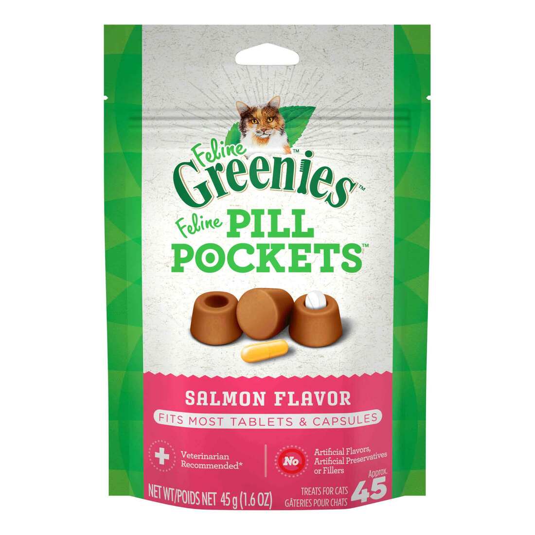 Feline Greenies Pill Pockets Treats for Cats Salmon Flavor - 1.6 Ounces, 45 Treats