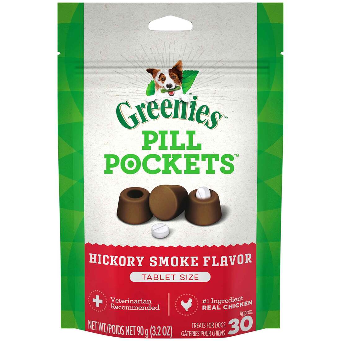 GREENIES PILL POCKETS for Dogs Tablet Size Natural Soft Dog Treats, Hickory Smoke Flavor, 3.2 Ounce 