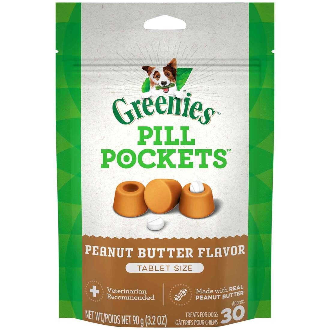 GREENIES PILL POCKETS for Dogs Tablet Size Natural Soft Dog Treats with Real Peanut Butter, 3.2 Ounc