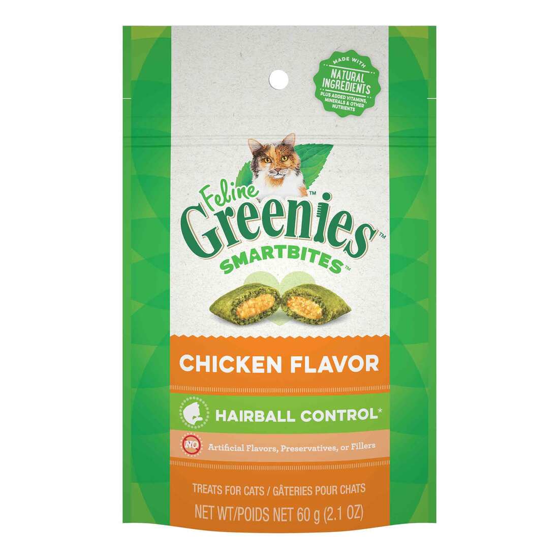 Feline Greenies Smartbites Hairball Control Treats for Cats Chicken Flavor, 2.1 Ounces