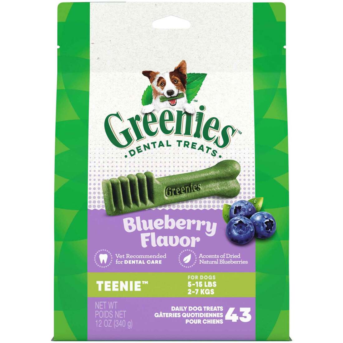 GREENIES TEENIE Natural Dog Dental Care Chews Oral Health Dog Treats Blueberry Flavor, 12 Ounce Pack