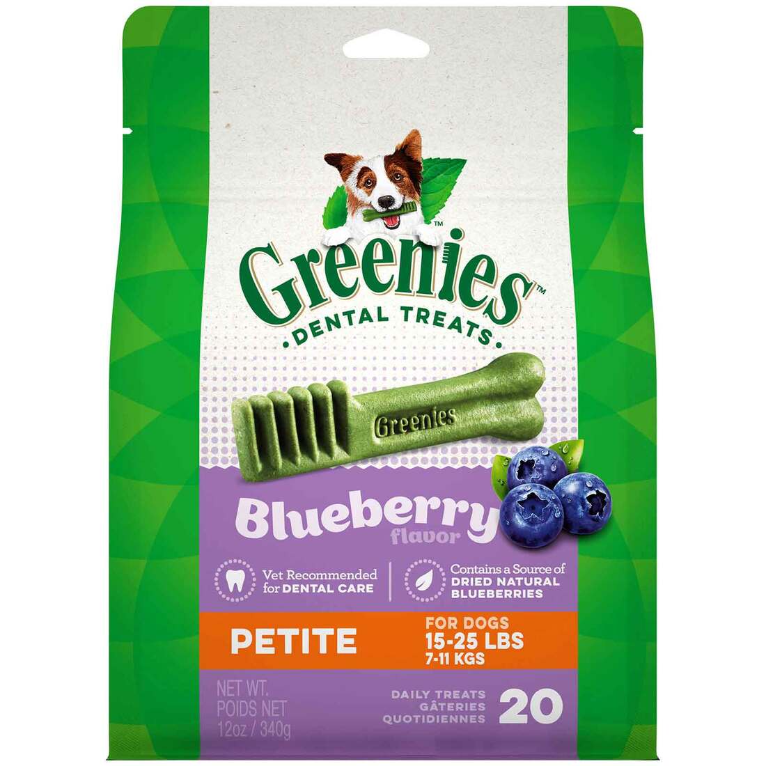 GREENIES Petite Natural Dog Dental Care Chews Oral Health Dog Treats Blueberry Flavor, 12 Ounce Pack