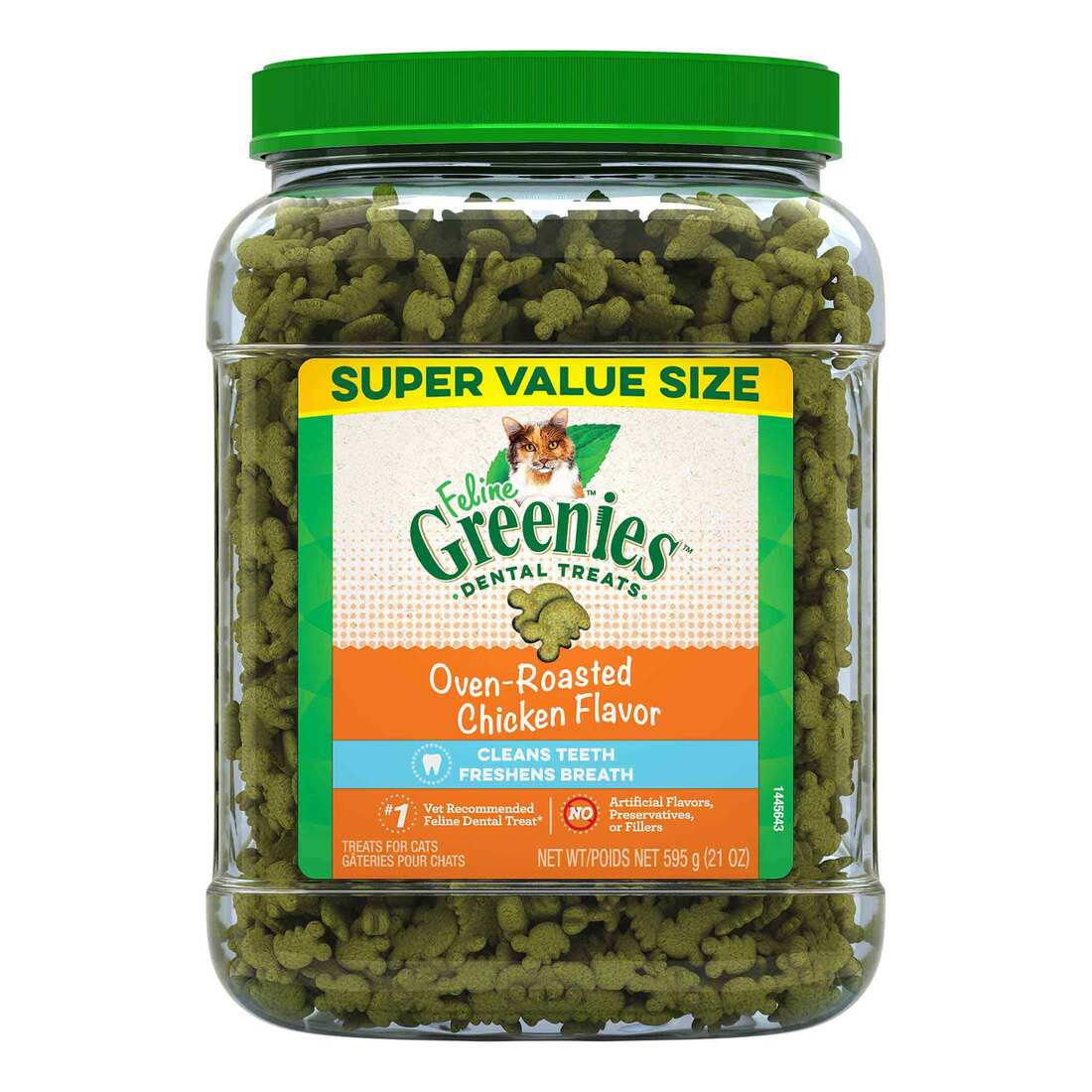 FELINE GREENIES Natural Dental Care Cat Treats Oven Roasted Chicken Flavor, 21 Ounce Tub