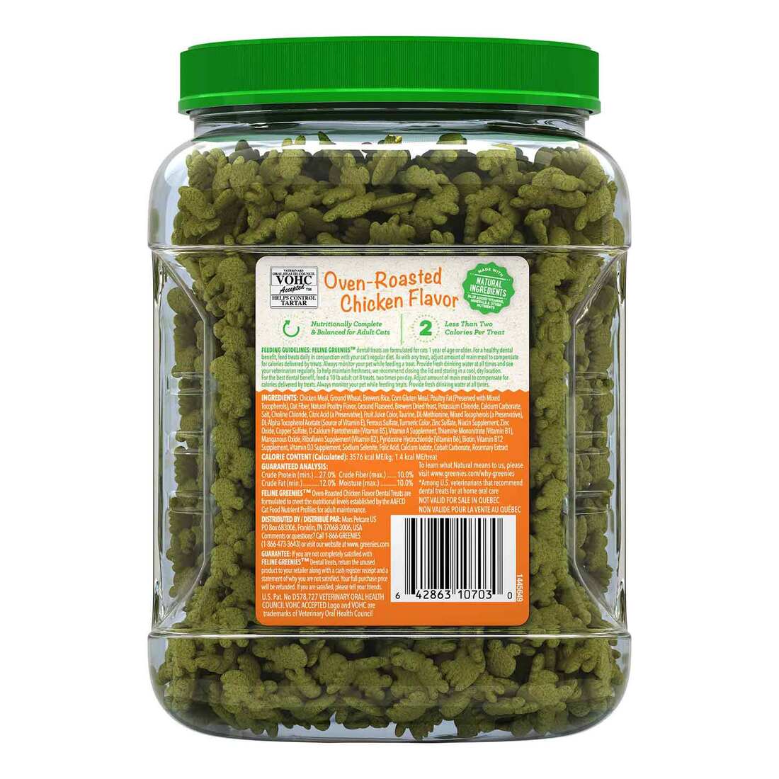 FELINE GREENIES Natural Dental Care Cat Treats Oven Roasted Chicken Flavor, 21 Ounce Tub