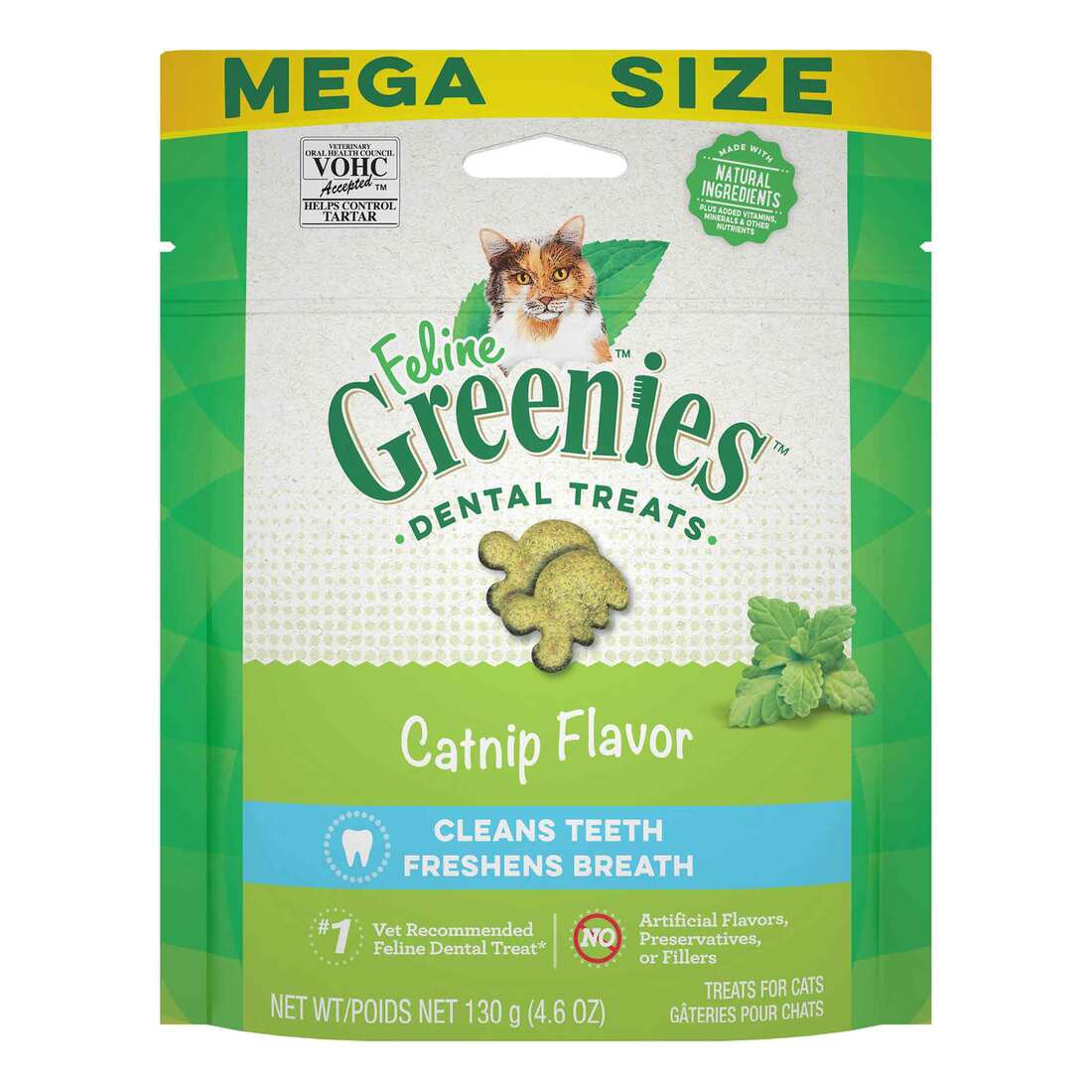 FELINE GREENIES Adult Natural Dental Care Cat Treats, Catnip Flavor, 4.6 Ounce Pouch