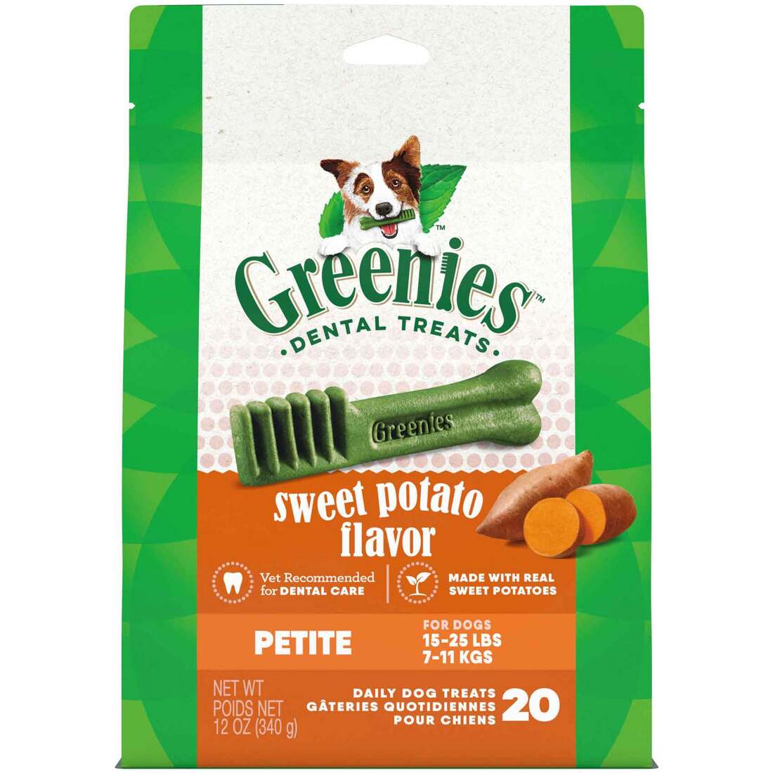 GREENIES Petite Natural Dog Dental Treats, Sweet Potato Flavor, 12 Ounce Pack (20 Treats)